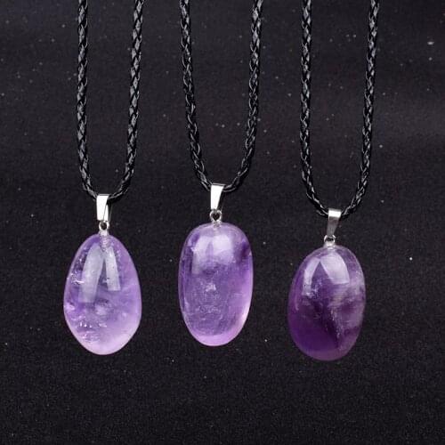 Natural Brazil Original Amethysts Crystal Pendant Necklaces Women Massage Energy Stone Reiki Necklaces Fashion Gem Jewelry Gift