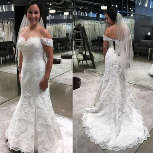 Custom Made Lace Mermaid Wedding Dresses Off the Shoulder White Wedding Bridal Gown Sexy Luxury2020 Bride Dress Robe de mariage