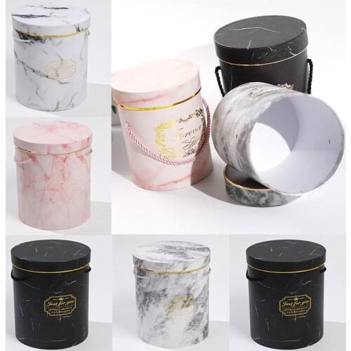 1Pcs Artificial Flower Round Box Hug Bucket Storage Packing Box Lid And Tray Cardboard Cap Wedding Candy Gift Box