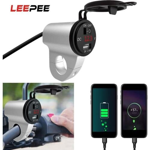 2.4A Motorcycle USB Charger Digital Display Car Fast Charger Mobile Phone Adapter Waterproof With Switch Aluminum Alloy