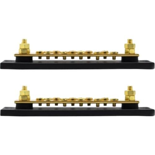 2pcs 10 Way 2 Stud Brass Bus Bar Electrical Terminal Block 150 Amp DC 48V