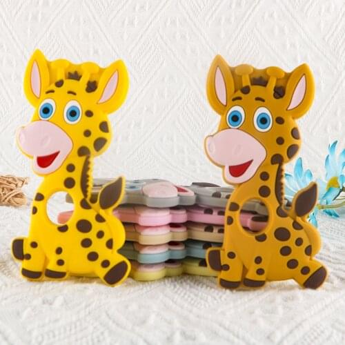 Sunrony 5Pcs Cartoon Giraffe Silicone Teether Food Grade Pendants DIY Pacifier Chain Necklace Accessories Baby Care Molar Toys