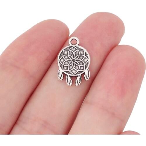 50 x Tibetan Silver Dream Catcher Charms Double Sided Pendants for DIY Jewelry Making Accessories 18x12mm