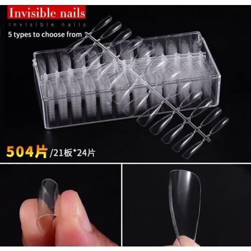 504 Pcs/Box Invisible False Nail Tips Card Display Polish Colors Transparent Fake Nail UV Gel Manicure Accessory Nail Art Tools