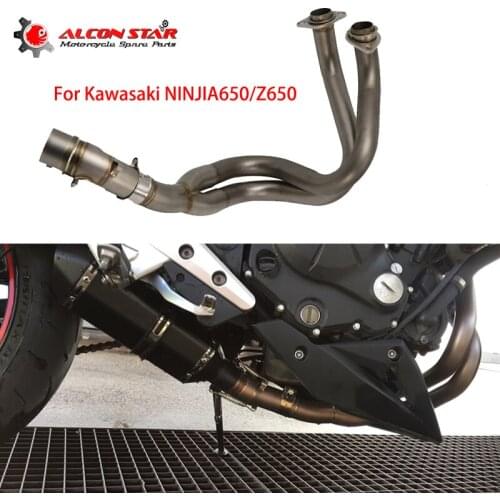 Alconstar 50.8mm Motorycle Exhaust Middle Pipe Link Pipe Full System For Kawasaki NINJIA650 Z650 2017-2019
