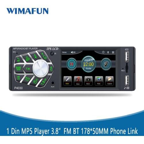 WIMAFUN GPS 1Din car radio 3.8"IPS screen (178*50mm) MP5 video multimedia player host USB AUX FM Bluetooth stereo audio receiver