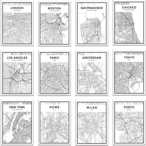 Black and White World City Map Canvas Paintings New York Tokyo Paris London Wall Art Poster Nordic Style Picture for Living Room
