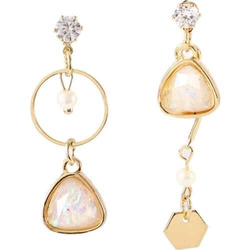 CRLEY Personalized Korean Fashion Drop Earrings for Women Gray White Round Circle Triangle Dangle Earring Round Elegant Jewelry