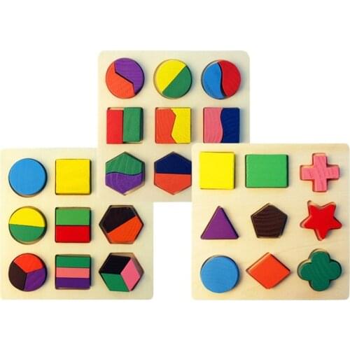 Wooden Geometric Shapes Montessori Puzzle Sorting Math Bricks Preschool Learning Educational Game Baby Toddler Toys for Children