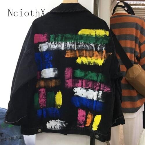 Fashion Denim Jecket Womens Loose Long Sleeve Single-breasted Version Clothing Graffiti 2021 Jeans Femme Short Coat Autumn