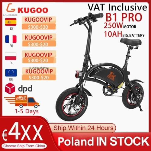 EU STOCK KUGOO B1 Pro Folding Moped Electric Bike E-Scooter with Pedals 250W Brushless Motor 25km/h 10AH Lithium Battery