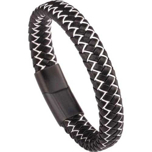 Vanbula European and American Retro Punk Woven Leather Stainless Steel Trendy Mens Bracelet Jewelry Gift Boyfriend