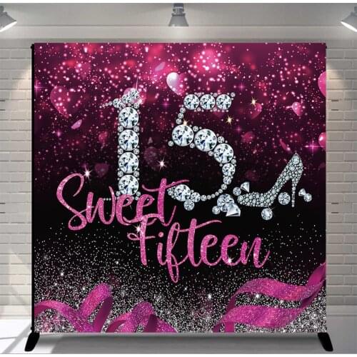 Girl Sweet 15th Birthday Party Decorations Backdrop High Heel Diamond Pink Sweet Fifteen Photography Background Customize 16 18