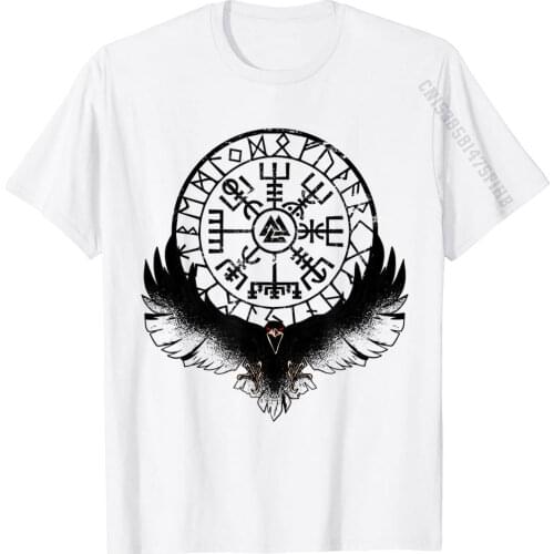 Viking Shirts: Vegvisir Raven T-Shirt Cool Tops Shirt For Men Plain Cotton T Shirt Printed