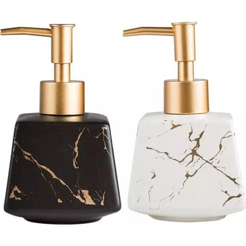 2X 260Ml Ceramic Marble Soap Dispenser Shower Gel Shampoo Water Bottle Square Lotion Press Bottle-Black & White