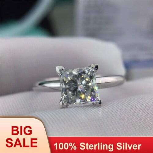 Promise ring 100% Soild Silver color Jewelry Princess Cut T Zircon 1ct Sona Gem Engagement wedding band rings for women