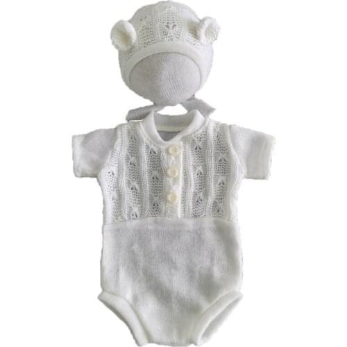 Newborn Romper Photography Props Outfits Bodysuit Hat Set Infants Shooting Photo GXMB