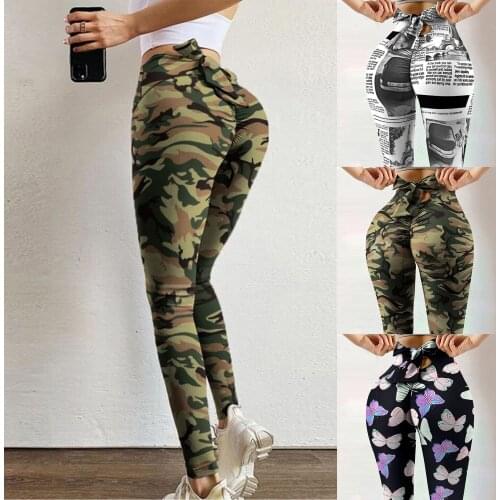 New Bow Camouflage Seamless Leggings Women Letter Printing High Waist Stretch Strethcy Fitness Leggings Pants Push Up Leggings