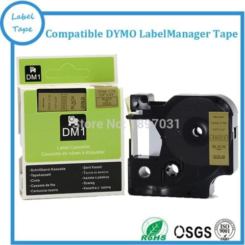 12mm Black on Gold DYMO D1 LabelManager label tape 45023 1/2" W X 23' DYMO tape cartridge for Dymo Professional Labelmakers