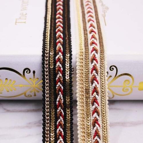 1Yard 25mm Gold Silver Beaded Chain Lace Trims Fabric Sequined Ribbons DIY Collar Sewing Garment Embroidered Headdress Materials