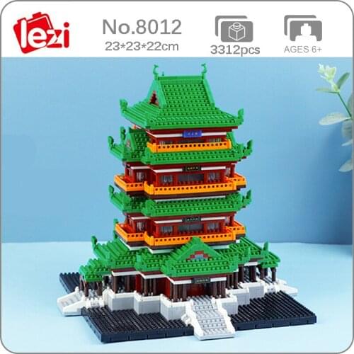 Lezi 8012 World Architecture Tengwang Pavilion Tower 3D Model DIY Mini Diamond Blocks Bricks Building Toy for Children no Box