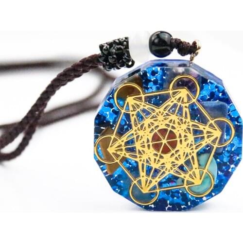 Natural 7 Chakra Orgone Energy Healing Pendant Metatron Cube Cosmic Center Jewelry Crystal Quartz Blue Meditation Yoga Necklace