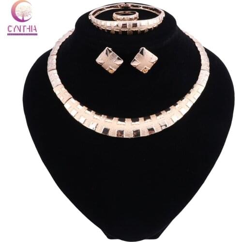 Nigerian Wedding African Beads Zinc Alloy Jewelry Sets Dubai Jewelry Sets Necklace Bracelet Earrings Ring Sets