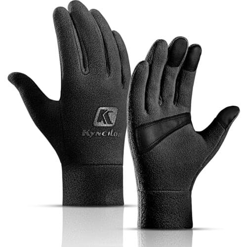 2021 New Fleece Winter Gloves Men Unisex Cycling Windproof Touch Screen Warm Driving Running Sports PU Leather Non-Slip Gloves