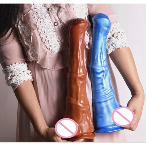Huge Horse Dildo Soft Long Animal Penis Female Masturbator Anal Dildo Dilator Sucker Dick G Spot Super Long Brown Dildo Big