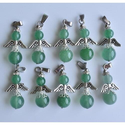 Wholesale 10pcs/lot 2020 new Fashion natural green aventurine angel shape pendants for Necklace jewelry making free shipping