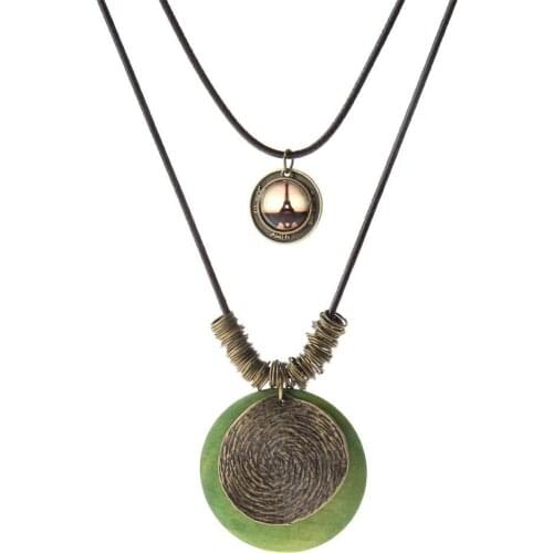 Wax Thread Necklace Retro Long Multi-layer Sweater Chain Female Ethnic Style Accessories Wooden Jewelry Necklace Birthday Gift