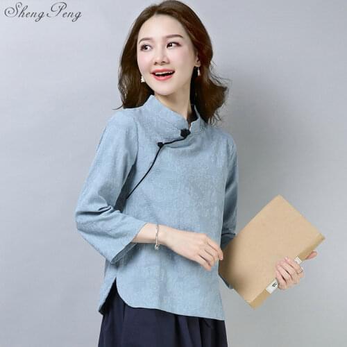 2020 tang suit chinese style shirt traditional chinese clothing for women vintage irrgular long linen hanfu top tops V1838
