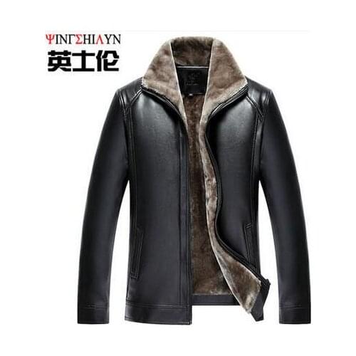 Warm winter motorcycle leather jacket men plus velvet thickening short fur coats mens jaqueta de couro masculino black brown
