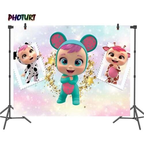 PHOTURT Cry Babies Magic Tears Birthday Party Backdrop Cartoon Photography Background Glitter Vinyl Photo Banner Decorate Props