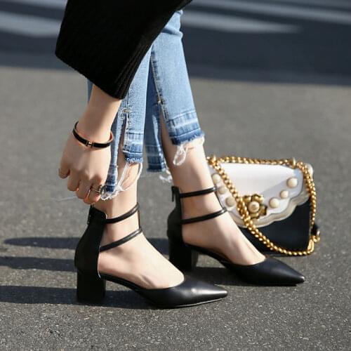2018 new spring models with thick single shoes Female pointed high heels Female black heel womens shoes Wild summer shoes