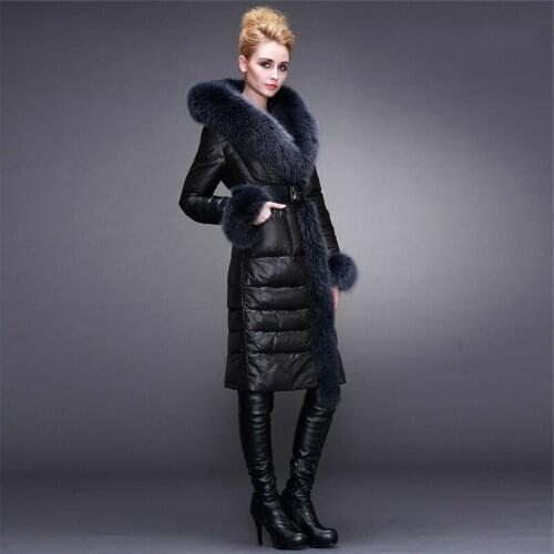 Winter white duck jacket, long down coat hooded big fox fur collar womens jackets yl1608222 kj3737