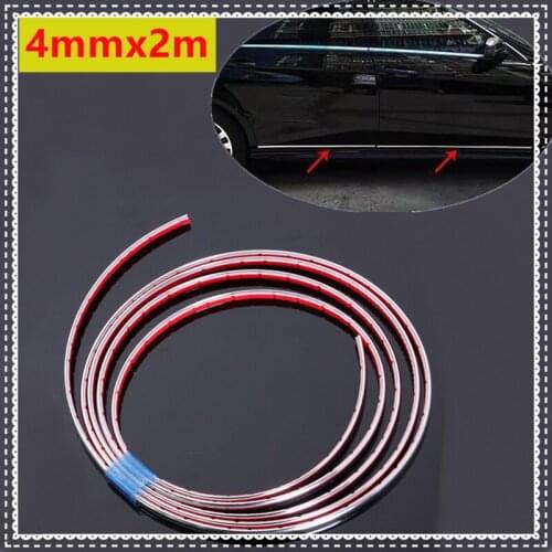1PCS 4mmx2m Car Chrome Styling Decoration Moulding Trim Strip Tape DIY Protective Sticker Cover Bright Strip Bumper Accessories