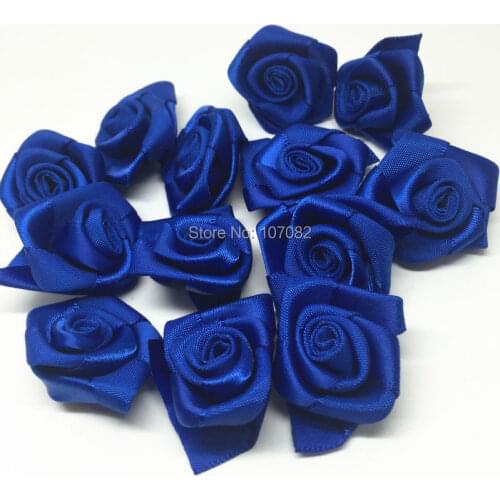 100pcs 25mm Royal blue Ribbon Roses Flowers Decorative Flower Wedding Bouquets Embellishments