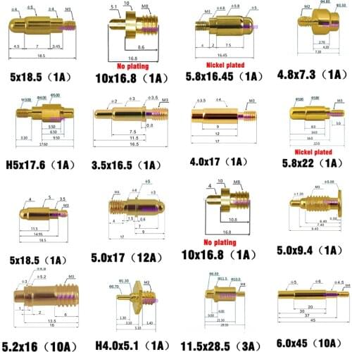 2PCS Pogo Pin Connector mm Spring 1A 3A 10A No Plating 0u" Gold Copper M8 M4 M3 M2 Screw Conductive Thread Test Pin