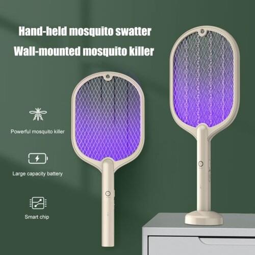 2 in 1 Electric Insect Racket Swatter USB Rechargeable Led Light Hand-Held Mosquito Killer Fly Bug Zapper Trap for Home Garden