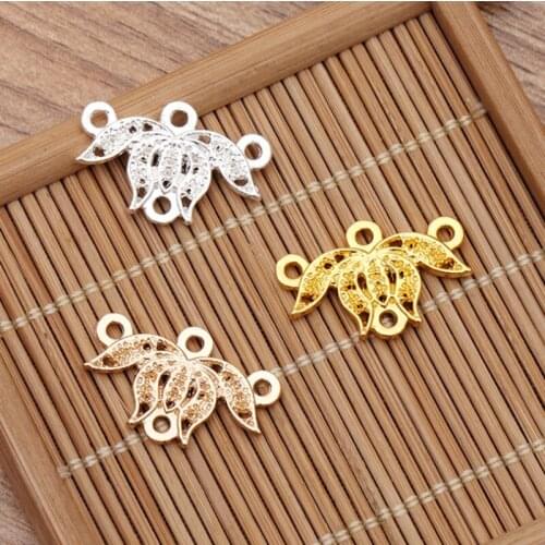 20pcs/lot 14x22mm Flower Pendants Copper Piece Pendant Hair Accessories Porous Connector For DIY Necklace Making Jewelry Finding