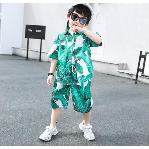 2020 Summer kids clothing Childrens suit boy printed shirt shorts set boy loose casual 2pcs Set personality beach tide clothing
