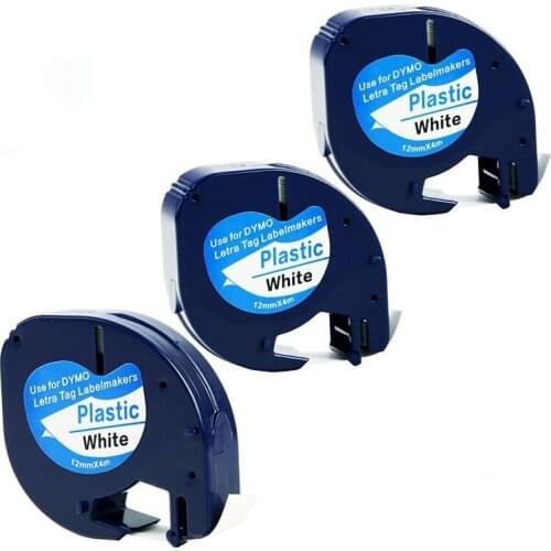 3PK/lot Free shipping dymo letratag labels 91201 91331 black on white 12mm plastic DYMO LT tag tape