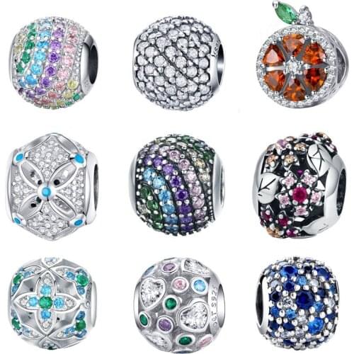 BISAER AAA Zircon Beads Fit Bisaer Bracelet Sterling Silver 925 Ocean Mosaic Pave Mixed Green CZ Green Crystal Beads DIY Jewelry