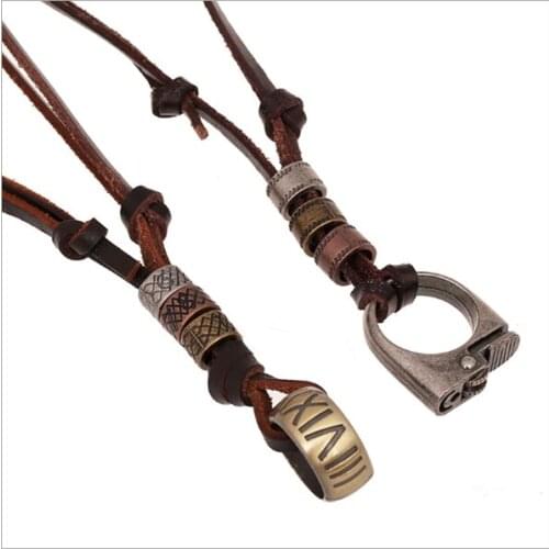 Brand New Stylish Genuine Leather Pendant Necklace With Fire engine fittings Pendant For Men Leather Necklace