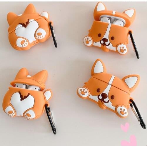 For Airpods Pro 3D Kawaii Cartoon Couple Lovers Corgi Dog Puppy Butt Ass Case for Apple Airpods 1 2 3 Wireless Earphone Cover