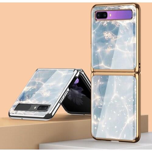Z Flip Funda Case for Samsung Galaxy Z Flip F7000 Tempered Glass Shell Sparkling Water Ripple Coque Phone Case Cover Z Flip Capa