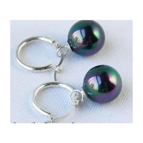 12mm Black Round Shell Pearl earring>Lovely Fine Nobility Ladys Womens Earrings