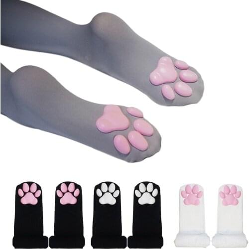 Women Girls Anti-Slip Over Knee Socks Kawaii 3D Kitten Paw Claw Toe Pad Thigh High Stockings Lolita Cosplay Costume