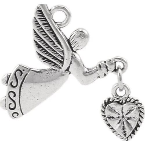 DoreenBeads Zinc metal alloy Charm Pendants Angel silver color 25mm(1") x 22mm( 7/8"), 2 PCs